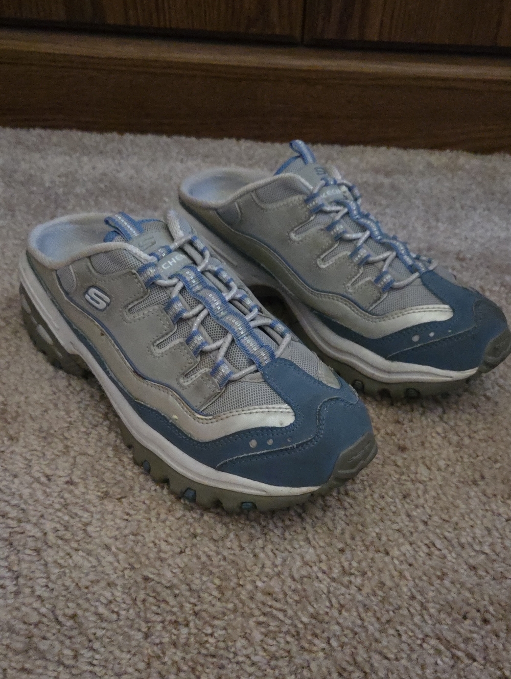 Skechers Blue and Gray Lace-Detail Slip-On Clog Sneakers